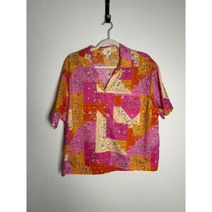 NWT Aerie Poplin Cotton Novelty Paisley Patchwork Button Front Pajama PJ Top L